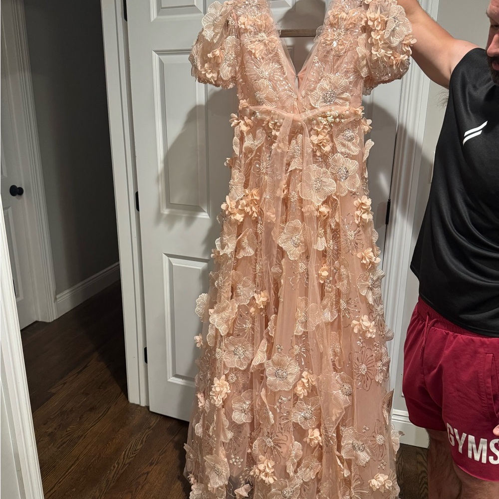 Teuta Matoshi Peach Floral Wedding Dress